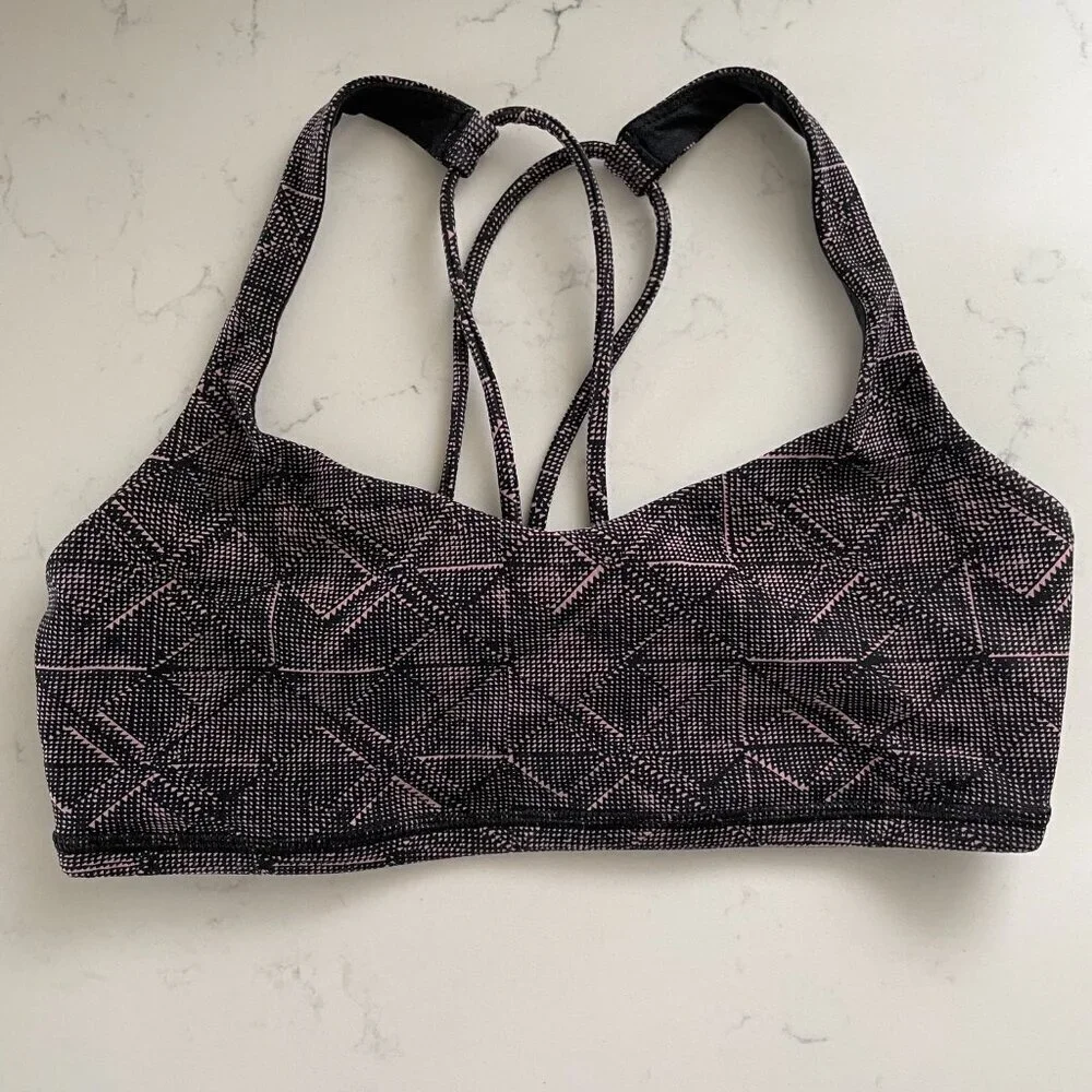 Lululemon Free To Be Bra Lightweight Sports Yoga Workout Black & Pink Sz 6 - Picture 3 of 8